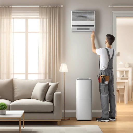 Technician performing indoor air quality services in Tampa, FL.